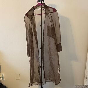 Zara Organza Sheer Brown Button-Up Shirt